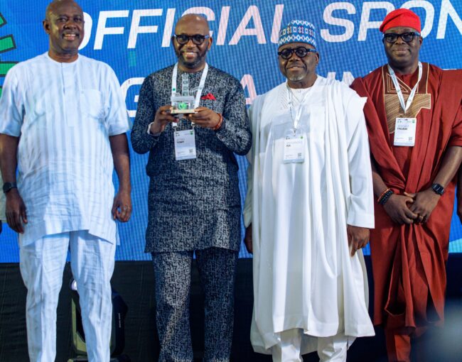 L-R: Minister of State for Petroleum Resources (Oil), Senator Heineken Lokpobiri; Managing Director/Chief Executive Officer, Renaissance Africa Energy Company Limited, Mr. Tony Attah; Renaissance Director and Chairman/CEO, Waltersmith Group, Alhaji Abdulrazaq Isa; and Renaissance Director and MD/CEO, Aradel Holdings, Mr. Adegbite Falade, receiving the award of Energy Deal of the Year presented to Renaissance at the ongoing Nigerian International Energy Summit in Abuja on Tuesday night.